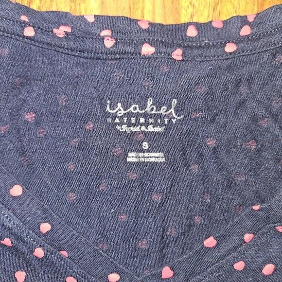 Isabel Maternity Navy W/ Hearts V-Neck Maternity Tee Womens Size S - Picture 2 of 6
